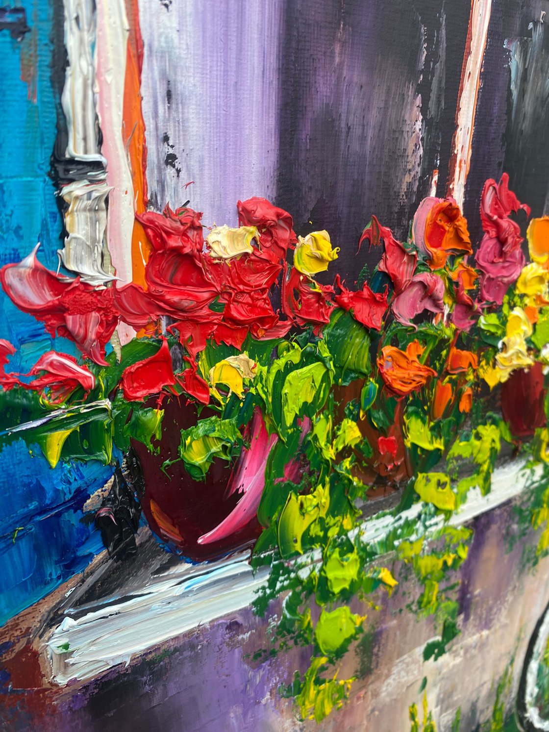 油絵 油彩  絵画 【giardino fiorito colorato
】 Stunning summer flowers oil painting. Limited edition
