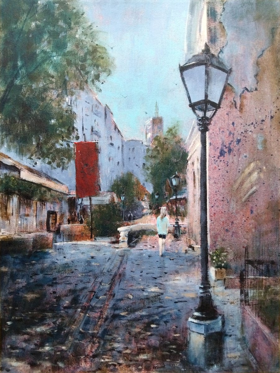 Bright day-Skadarlija 30x40/24 by Nenad Kojic watercolorist