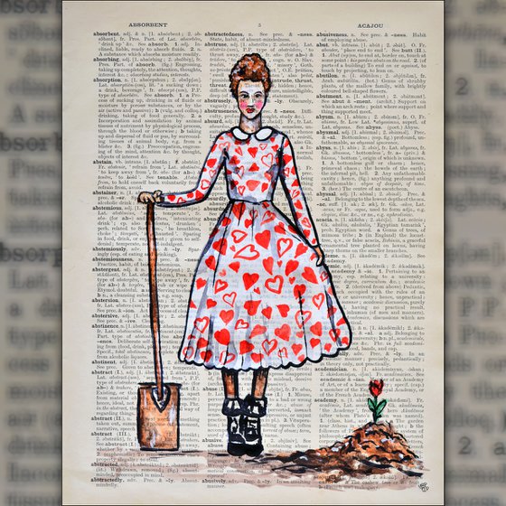 Until Death Separates Us - Original Painting Collage Art On Large Real English Dictionary Vintage Book Page