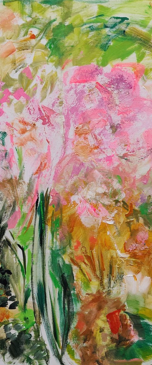 Flowers Abstract and figurative Artwork Acrylic   100x100 by Sylvie Dodin