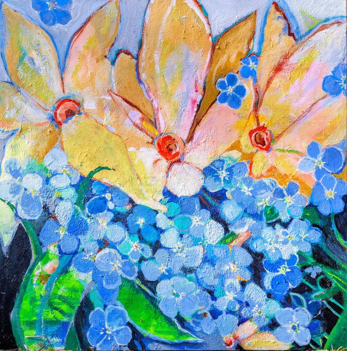 Impressionistic Botanical Acrylic Painting By Kerri Mccabe, 36 X 36", Sweet Spring., Original Artwork
