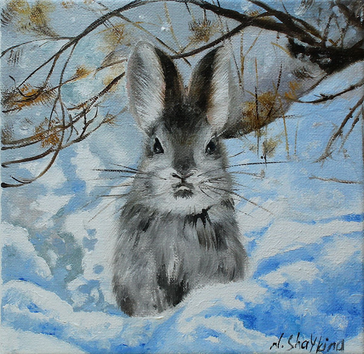 Impressionistic Animal Oil Painting By Natalia Shaykina, 8 X 8", Winter