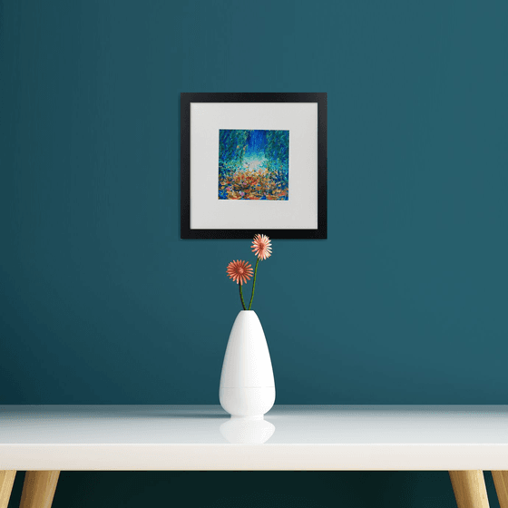 Deep Blue Waterlily pond framed