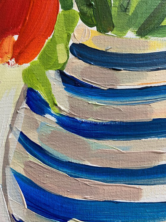 Striped Vase with Tulips