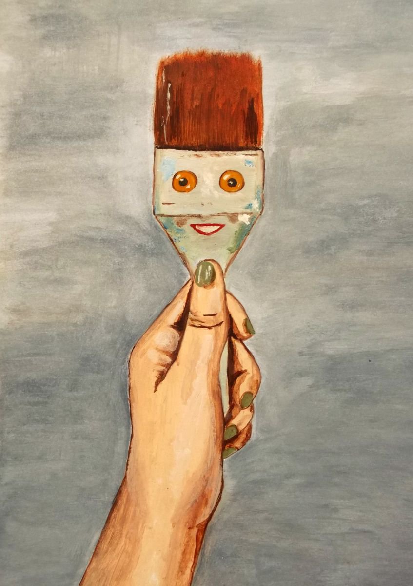 The funny brush - oil on paper by Silvia Beneforti