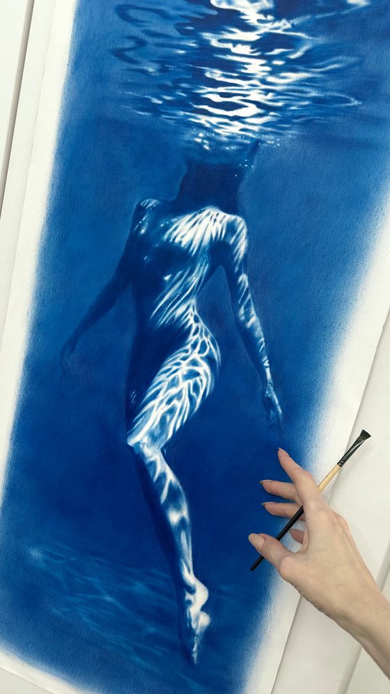 Naiad - Water Nymph Large Blue Nude