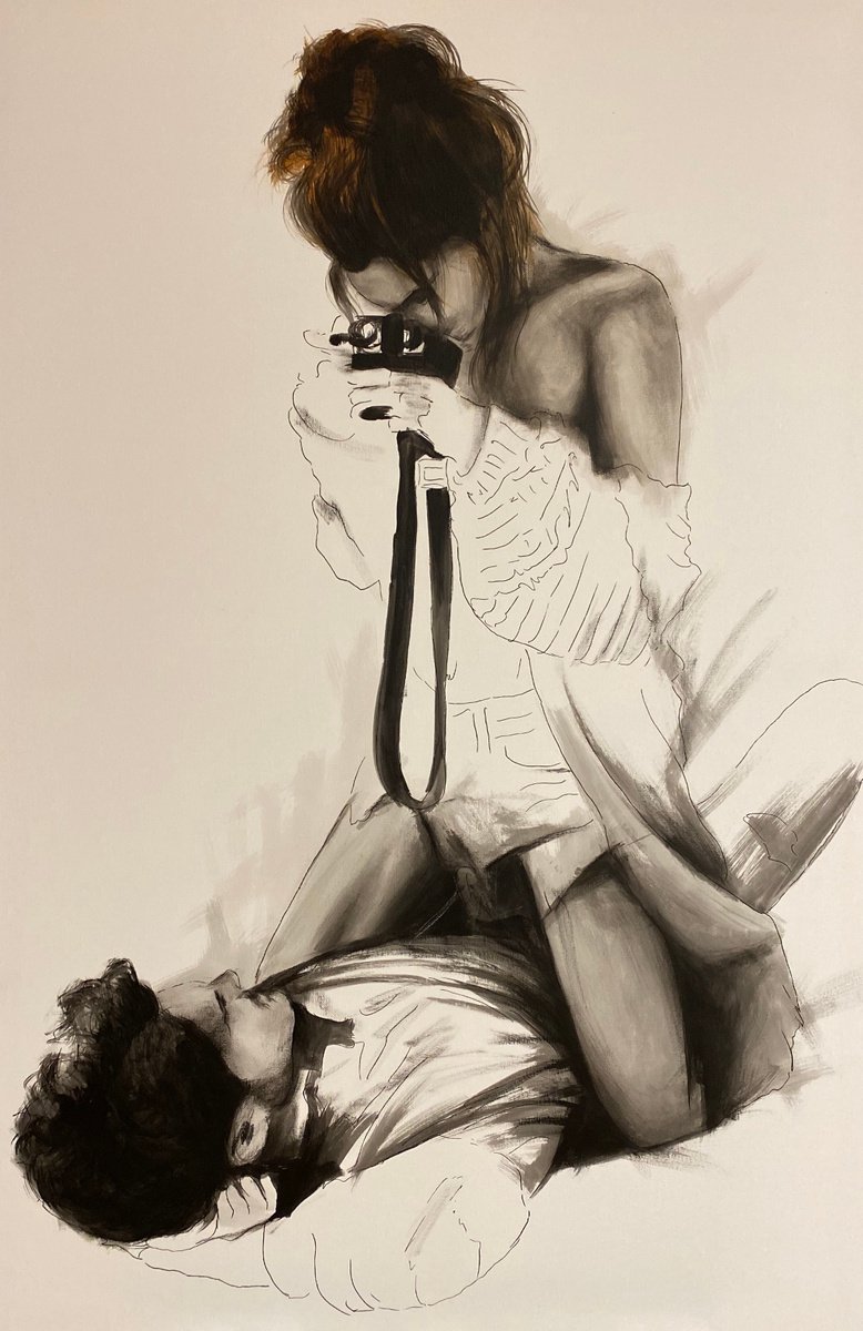 Abstract Portrait Acrylic Painting By Eka Peradze, 31 X 47, Action.3D Couple. Eka Peradze Art., Original Artwork