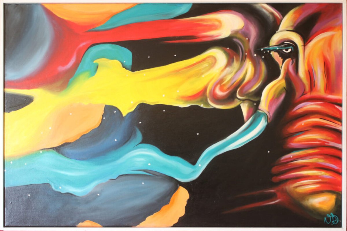 Surrealistic Animal Oil Painting By Vanessa T Stefanova, 37 X 37", Smudged Elephant, Original Artwork