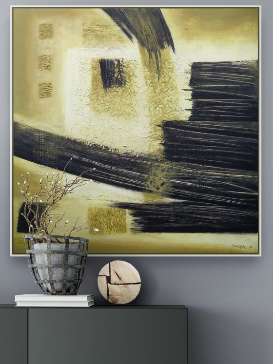 Olive-Yellow, Black Abstract 2
