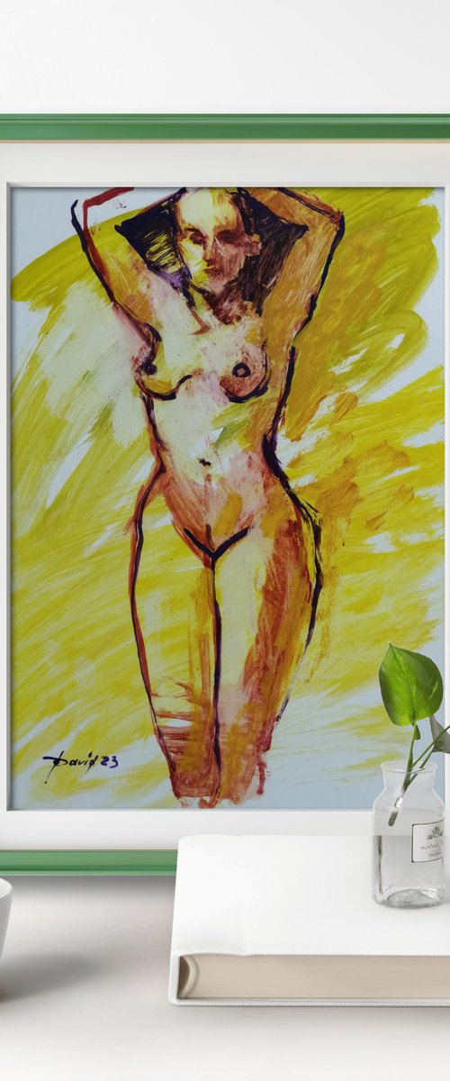 Nude study female oil on paper by Olga David