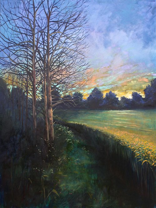 Flaxon Field (Large Painting approx 30"x40") by Simon Jones