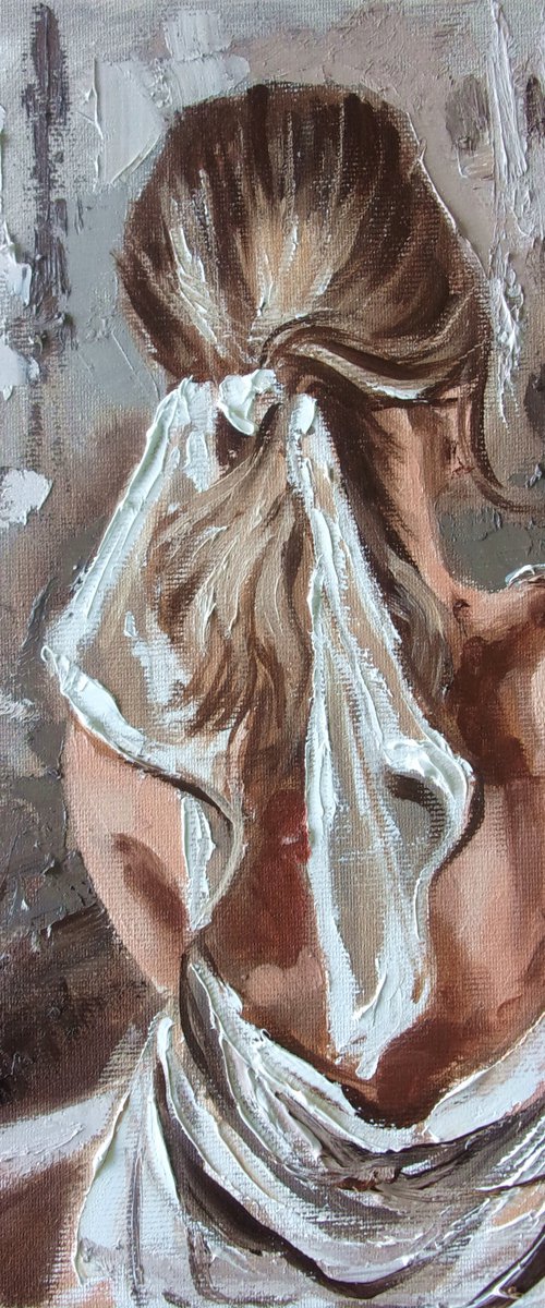 " SPRING IN THE CITY ... " original painting wind romantic palette knife GIFT by Monika Luniak