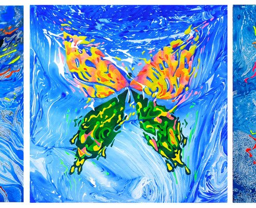 Set of 3 «Blue Space» by Mariia Raskin