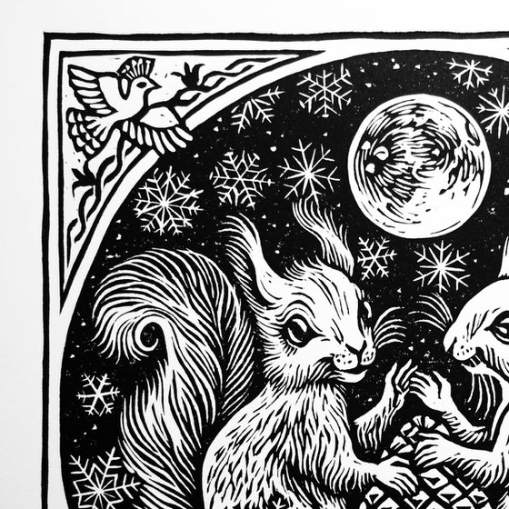 Squirrel Linocut Print.