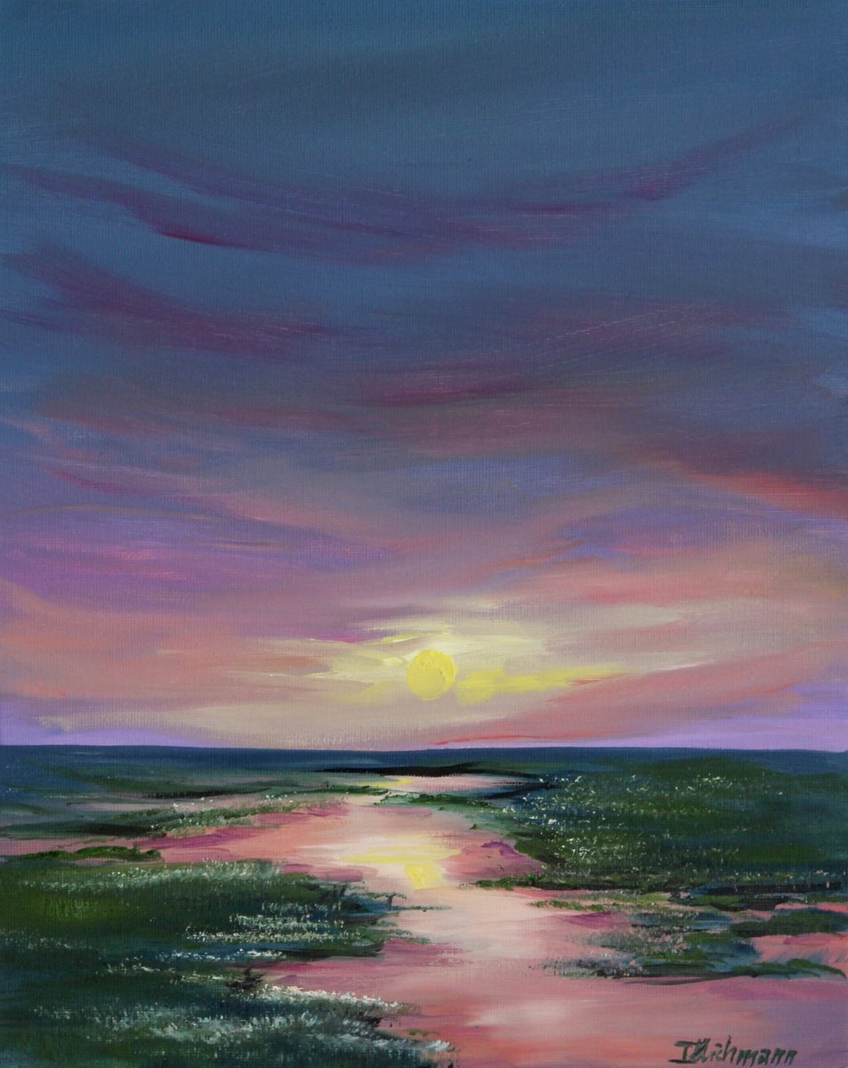 Impressionistic Landscape Oil Painting By Liza Illichmann, 9 X 12", Lavender Hues, Original Artwork
