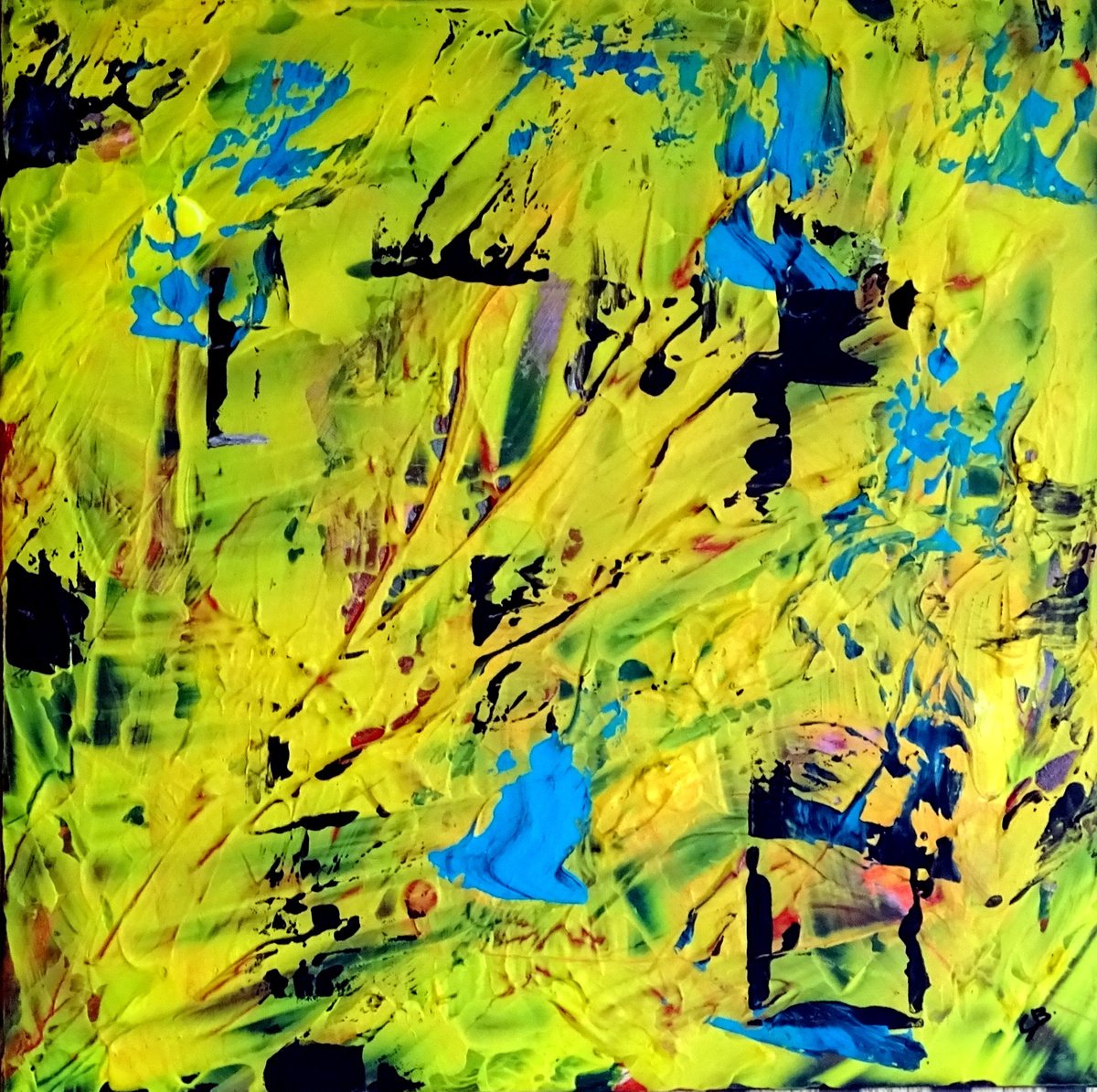 Abstract Acrylic Painting By Cb., 15 X 15, Yellow Branch, Original Artwork