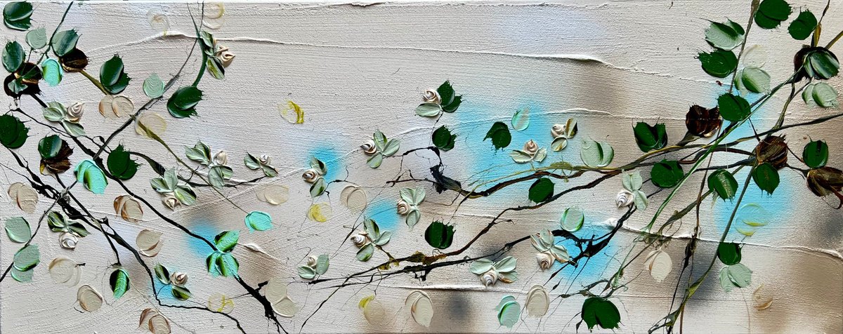 Impressionistic Abstract Acrylic Painting By Anastassia Skopp, 39 X 16, - Caramel Roses Ii - ?, Original Artwork