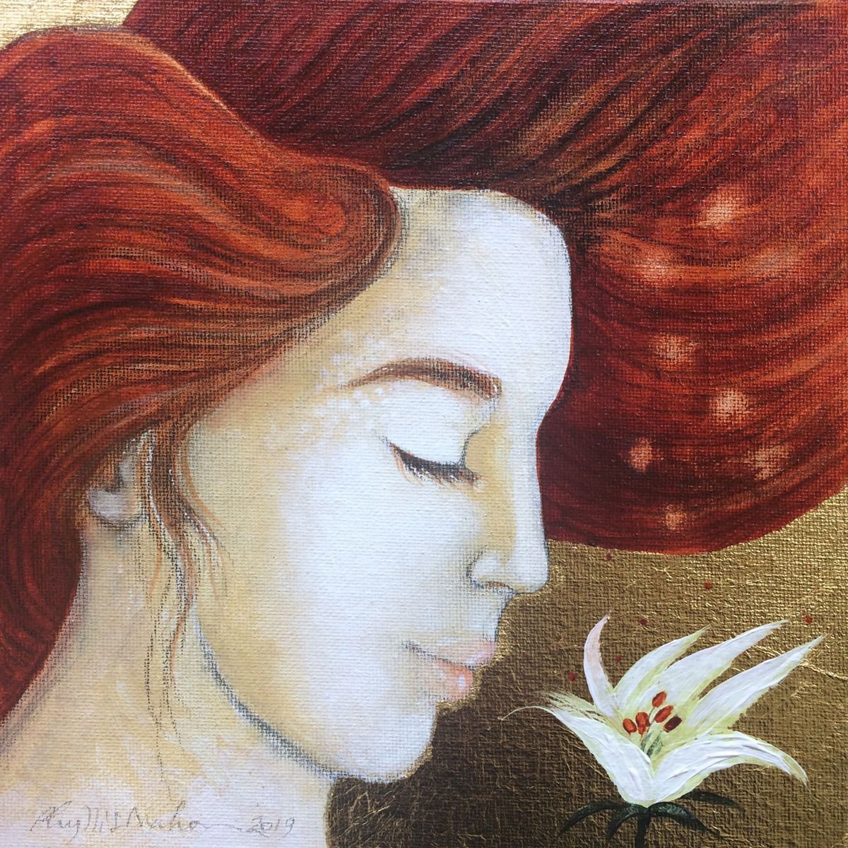 Face and White Flower by Phyllis Mahon