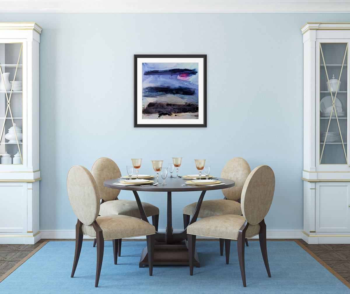 Abstract Painting By Shelli Finch, 24 X 24", Three Purple Lines, Original Artwork