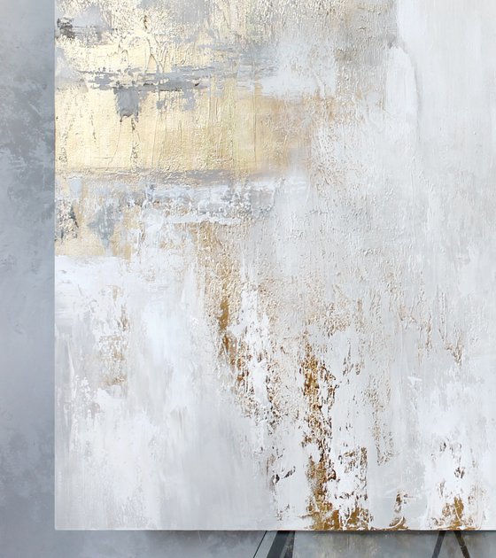 "Cascade 6" Gold white abstract acrylic art