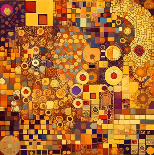 Klimt inspiration abstract. Large positive vibrant colors geometric abstract, bright wall art hanging by BAST
