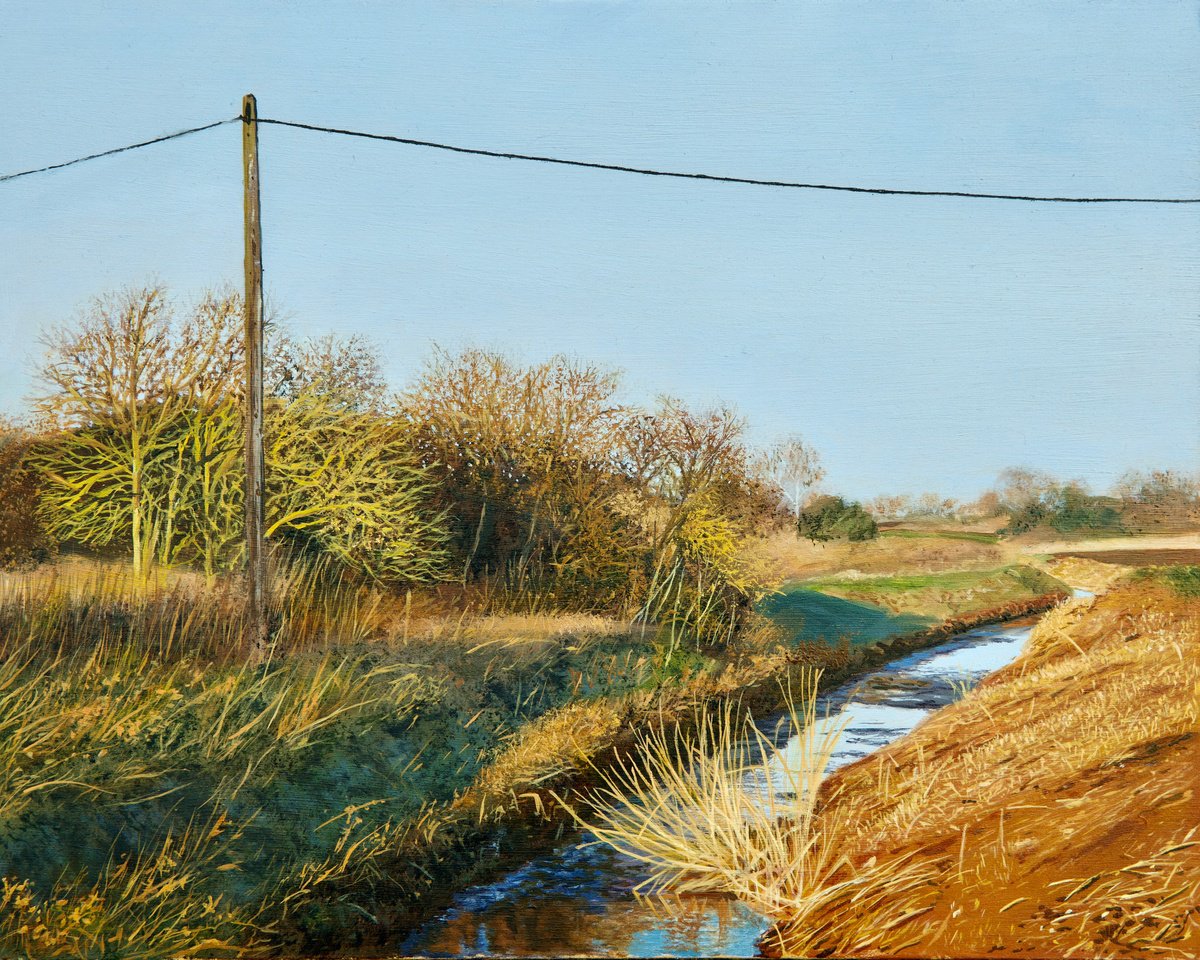 Photorealistic Landscape Oil Painting By Christopher Witchall, 10 X 8, Winter Sun Landscape, Original Artwork