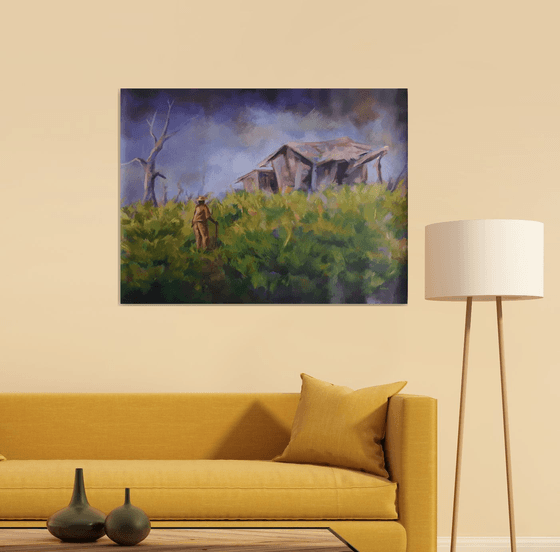 Once there was a cottage, green landscape art