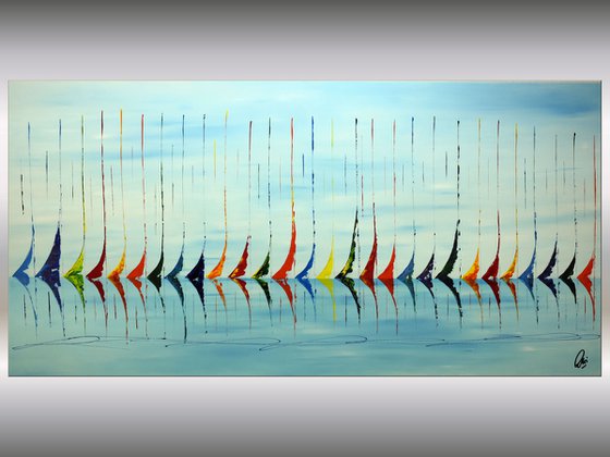 Regatta  - XXL  Abstract- Colourfull Sailboat Painting- Large Acrylic Art Canvas Wall Art Ready to hang