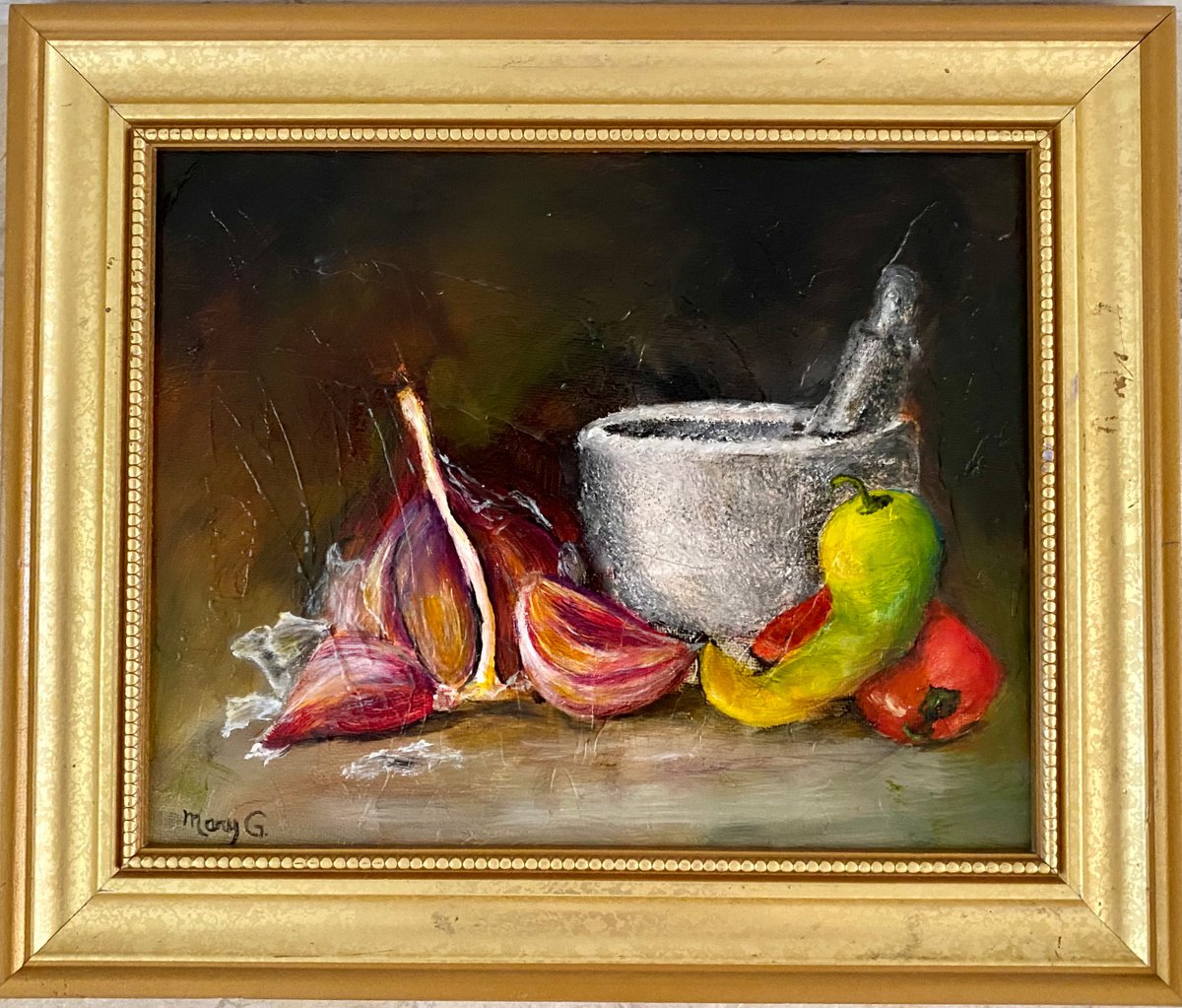 Let’s make guacamole original Oil Painting gold framed 8x10 by Mary Gullette