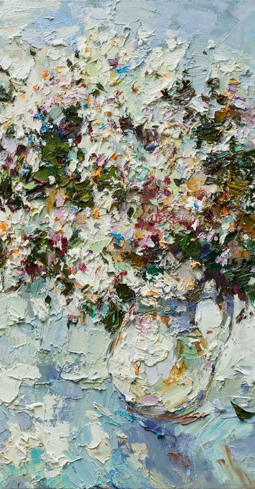White flowers Original Oil painting 100 x 80 cm by Anastasiia Valiulina