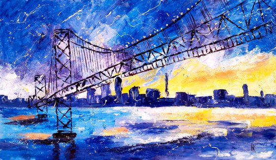 "Bridge to sky" oil impasto painting