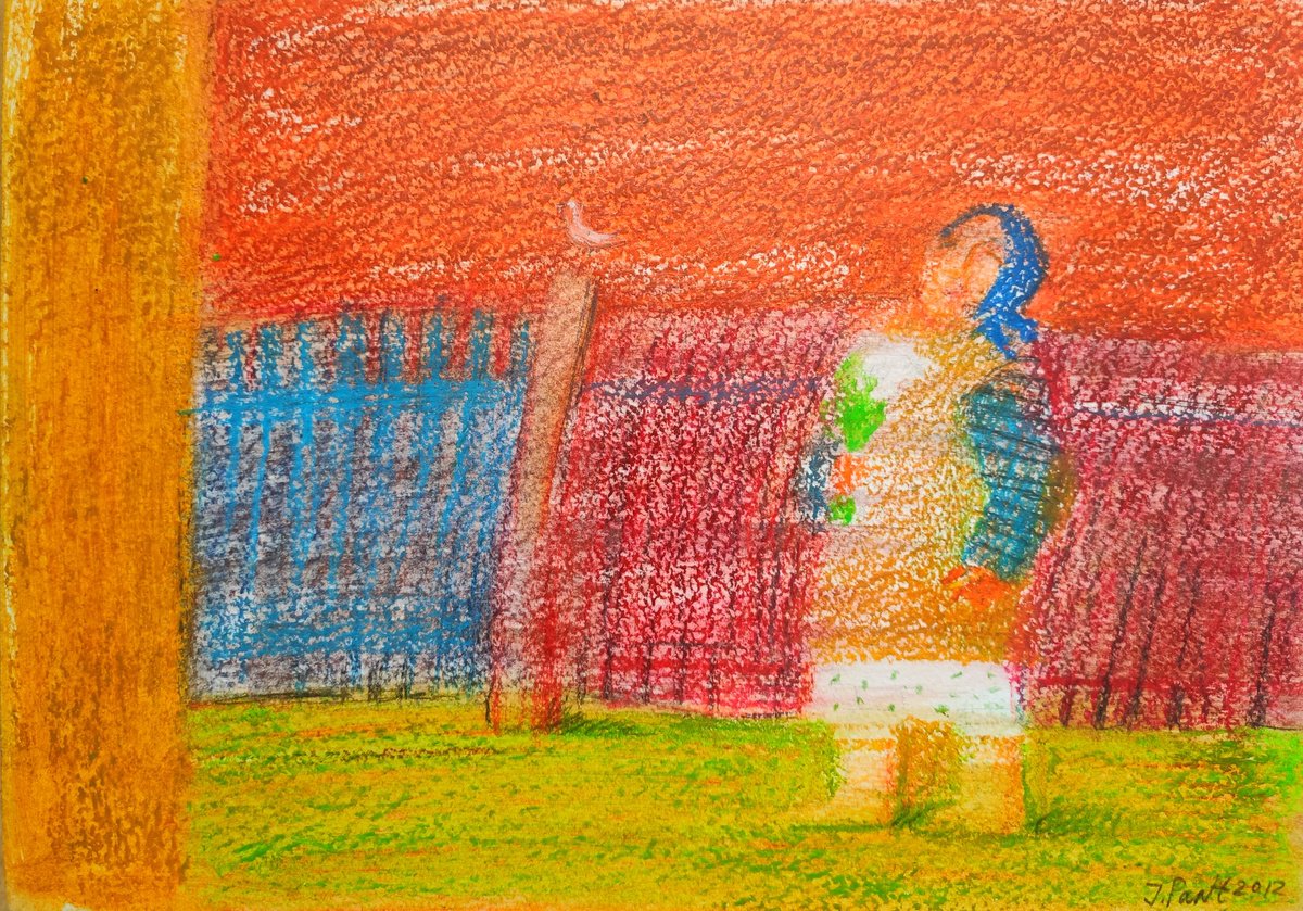 Impressionistic Portrait Pastel Drawing By Inna Pantelemonova, 12 X 8, First Flowers, Original Artwork