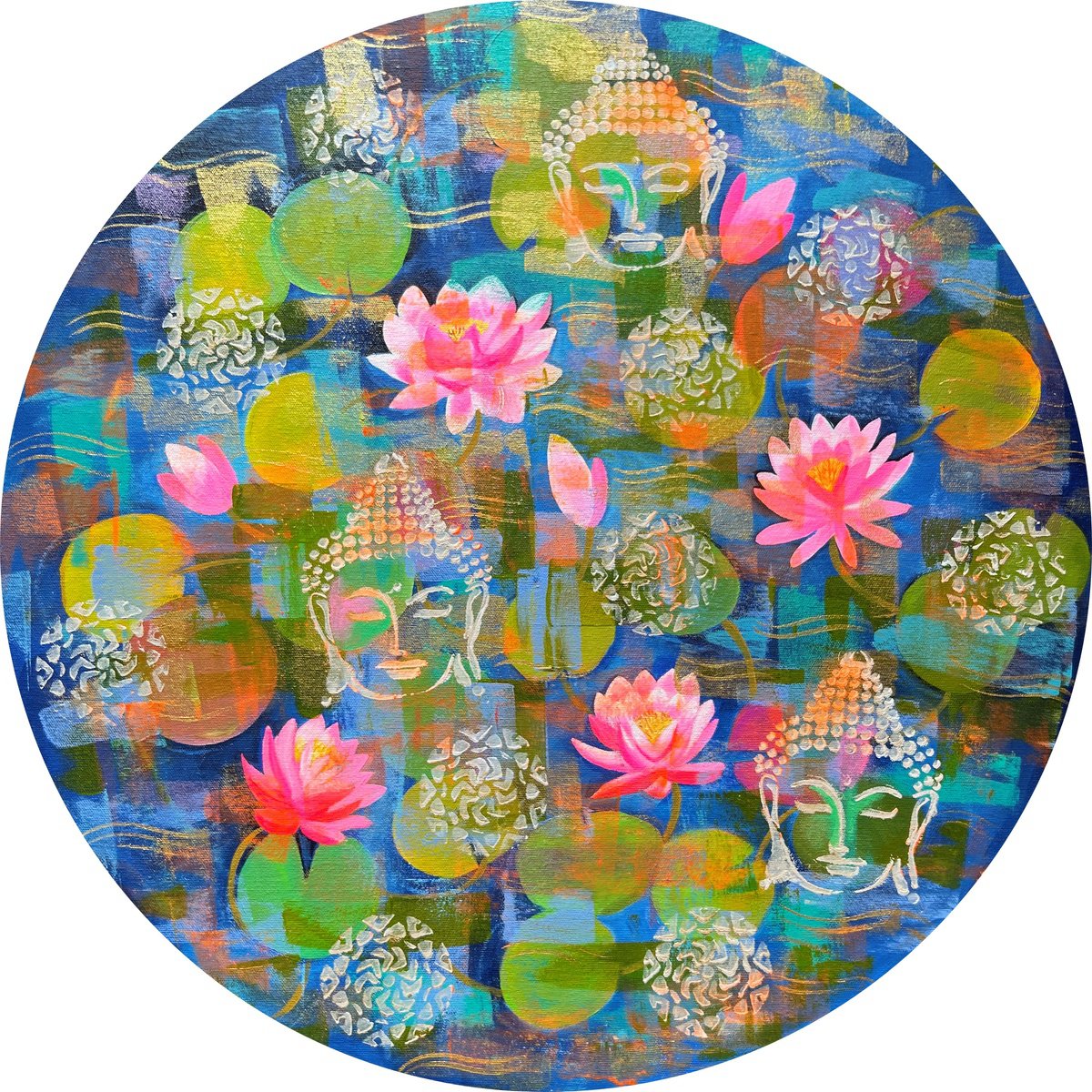 Regal-II! Water Lilies with Buddha Art by Amita Dand