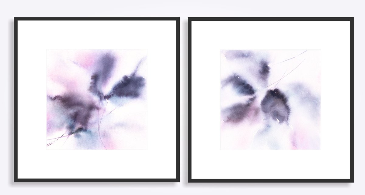 Blue flowers diptych by Olga Grigo