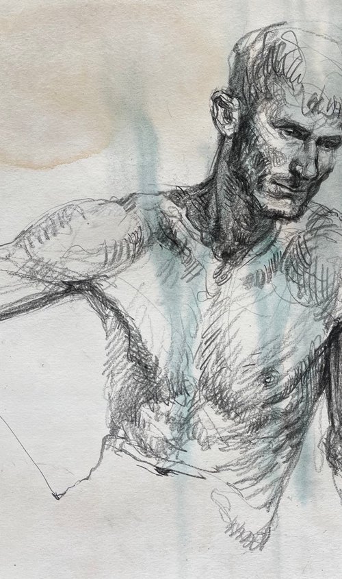 Pencil sketch portrays a male figure by Samira Yanushkova