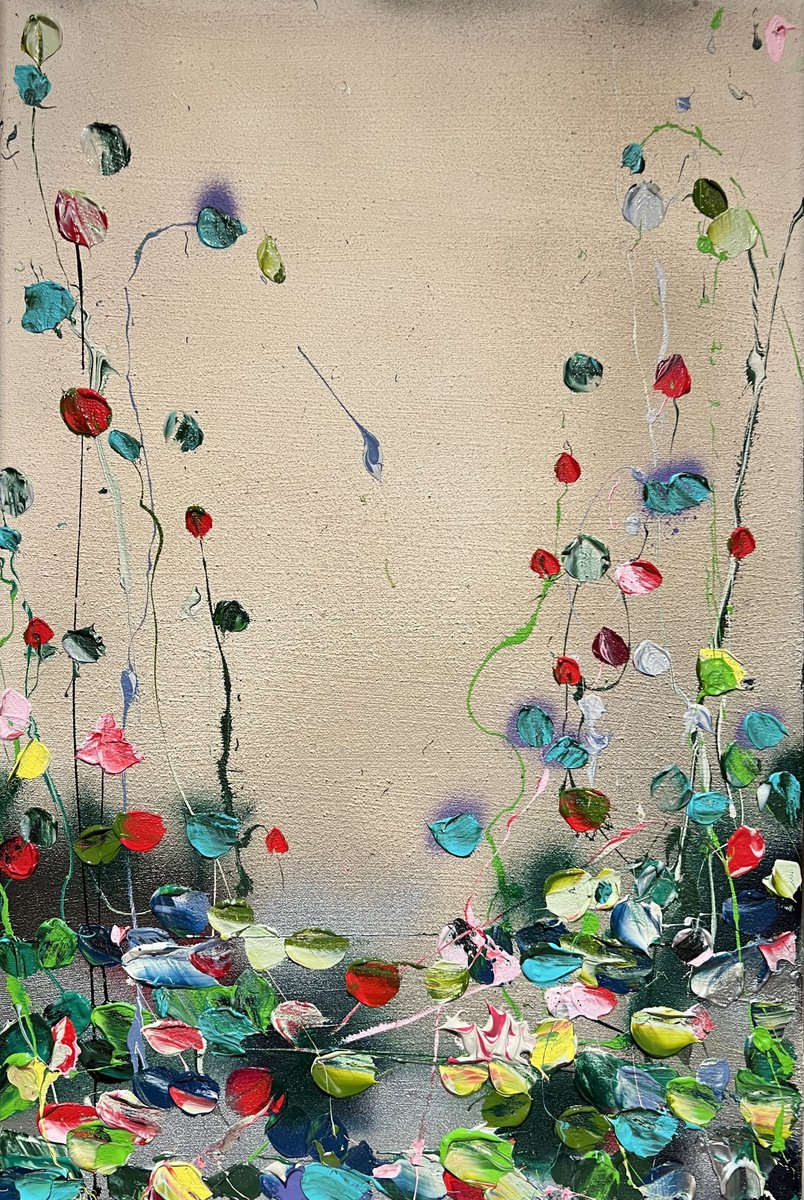 Floral abstract structure acrylic painting Still Waters 60x40cm by Anastassia Skopp