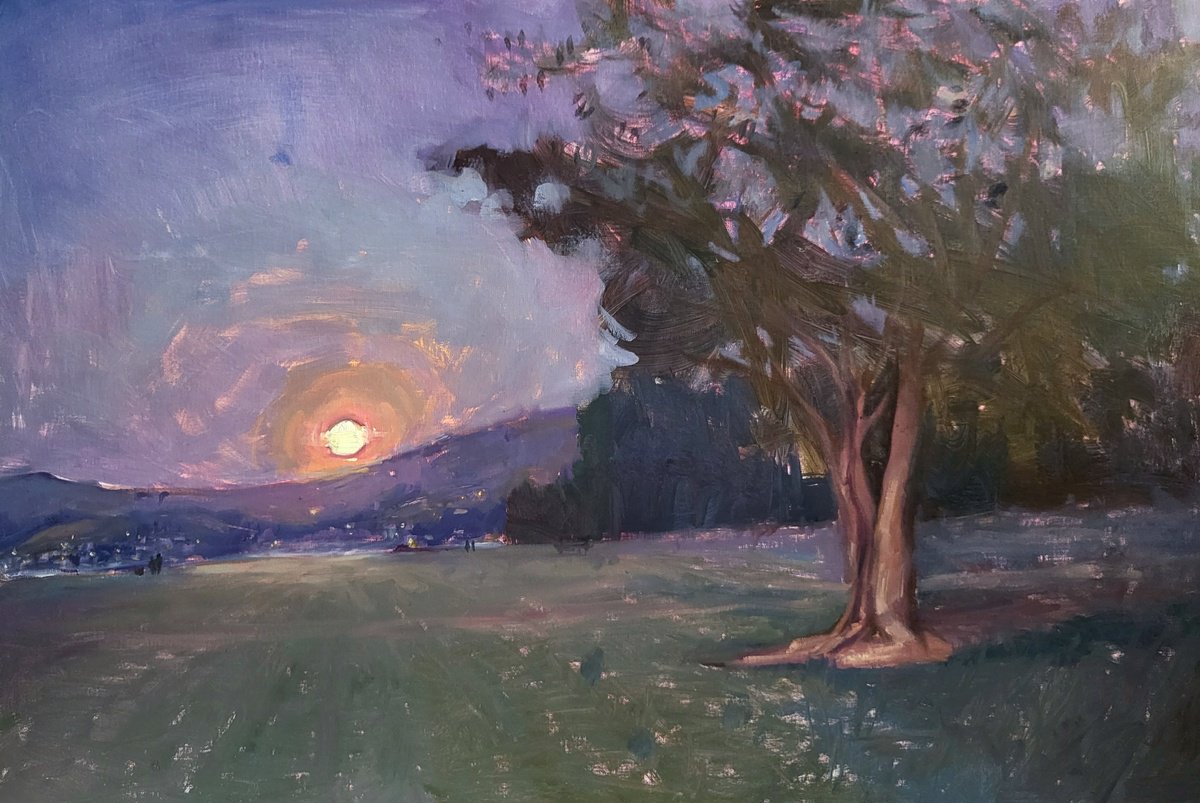 Impressionistic Landscape Oil Painting By Kristina Sellers, 36 X 24", April Moon, Original Artwork