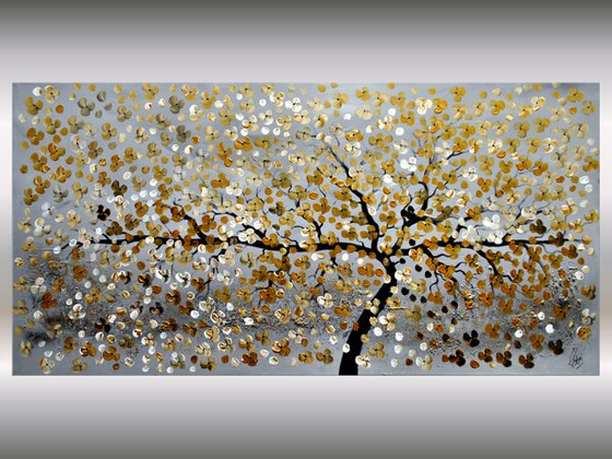 Golden Cherries - large acrylic abstract painting cherry blossoms nature painting canvas wall art