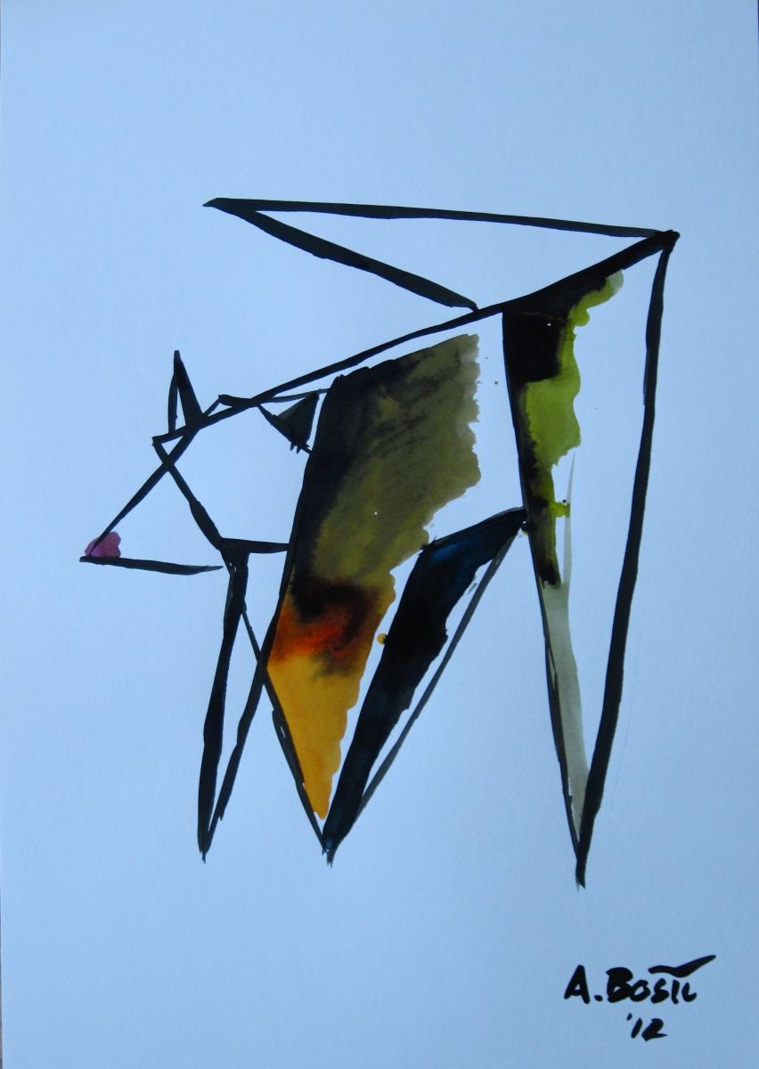 Geometric Animal Ink Drawing By Aleksandar Basic, 12 X 17, Black Cat, Original Artwork