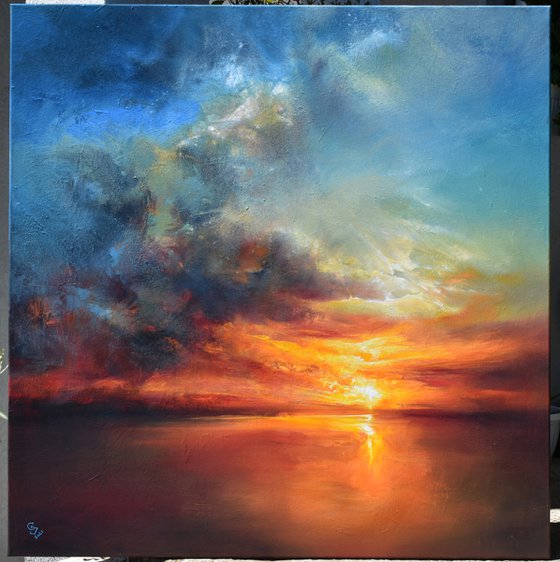 " Evening Vibes " Large painting W 110x H 110 cm