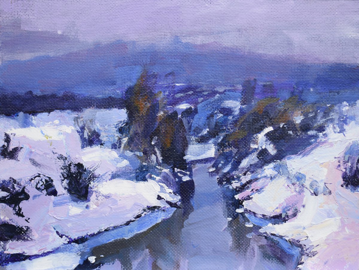 Frozen snowscape by Goran igoli? Watercolors