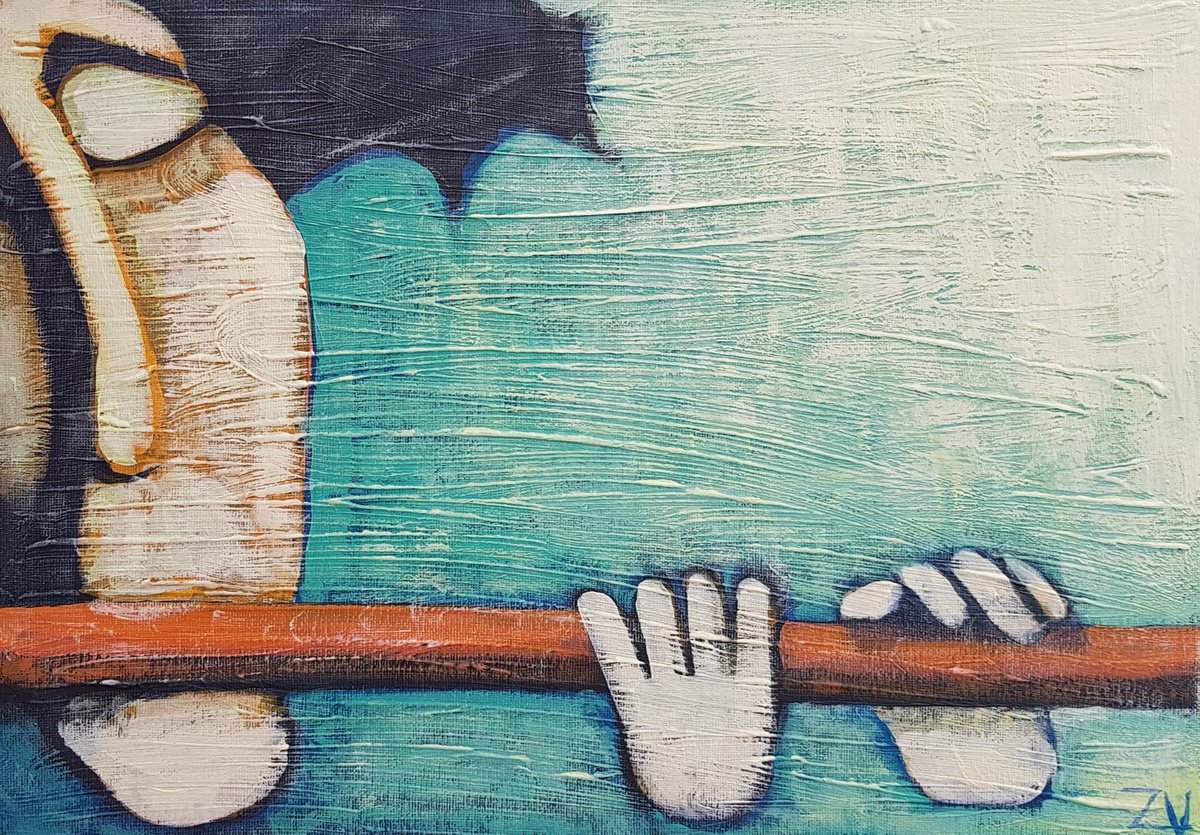 Photorealistic Portrait Acrylic Painting By Zhana Viel, 17 X 12", Flute Serrenade, Original Artwork