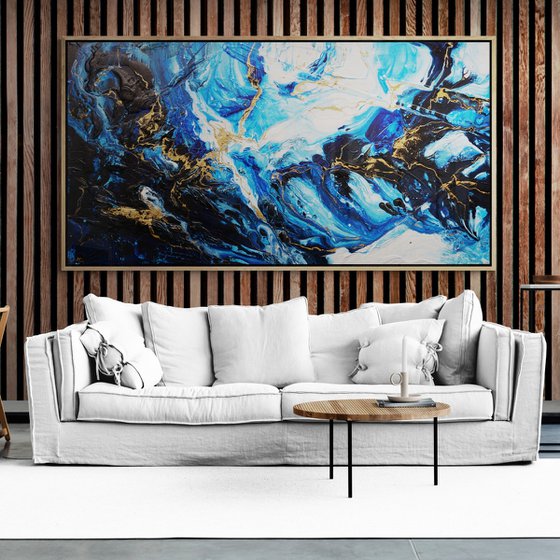 Iced Golden Sapphire 190cm x 100cm Textured Abstract Art