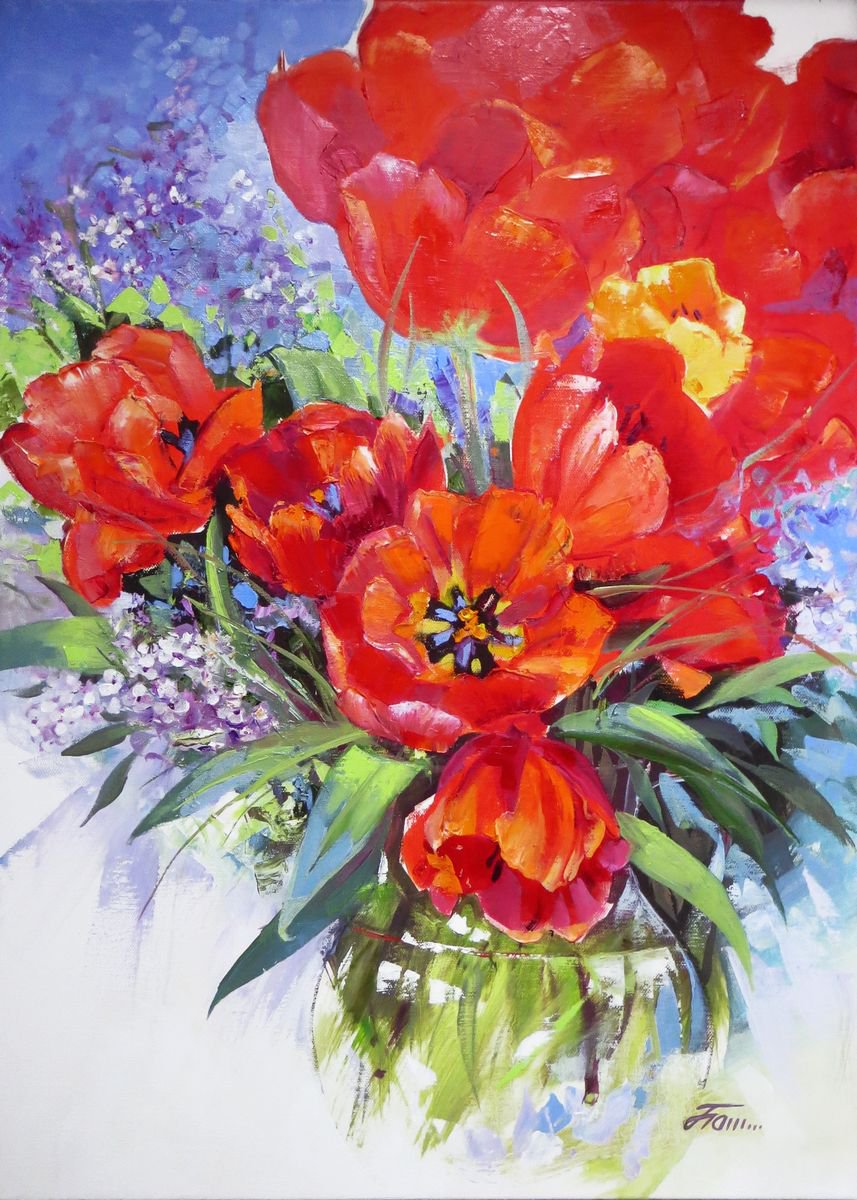 RED TULIPS, 70 x 50, oil on canvas by Olga Panina