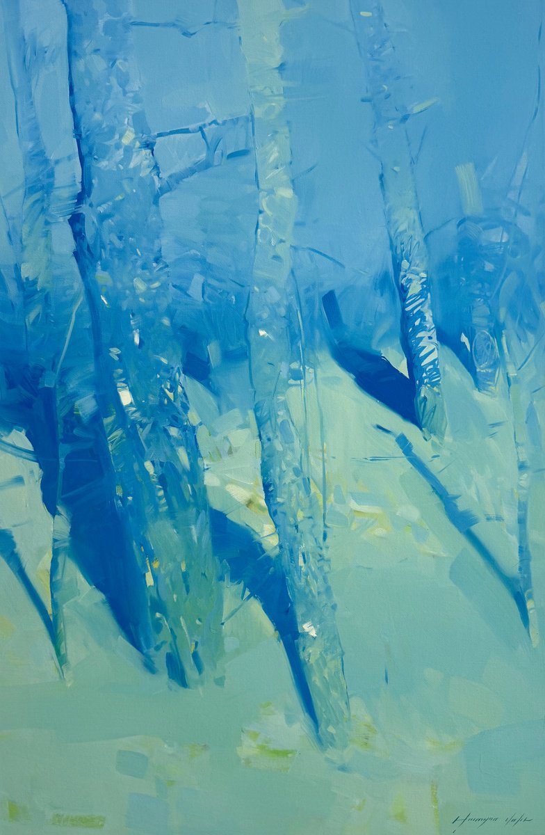 Impressionistic Landscape Oil Painting By Vahe Yeremyan, 30 X 45", White Night, Original Artwork