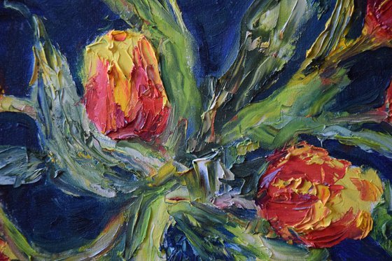 Oil original painting on canvas Flowers tulips