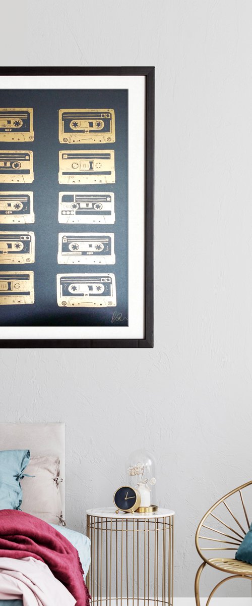 Rock and roll gold #3  (cassette tapes, retro music, 70's, 80's rock culture) by Carolynne Coulson