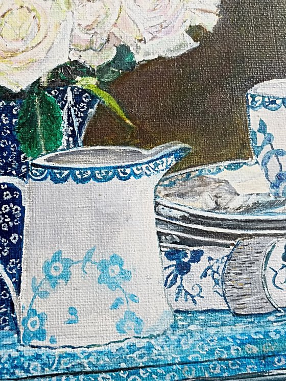 White roses still life