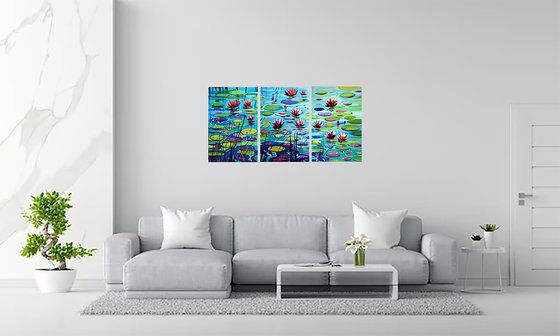 Water Lily Pond - Triptych