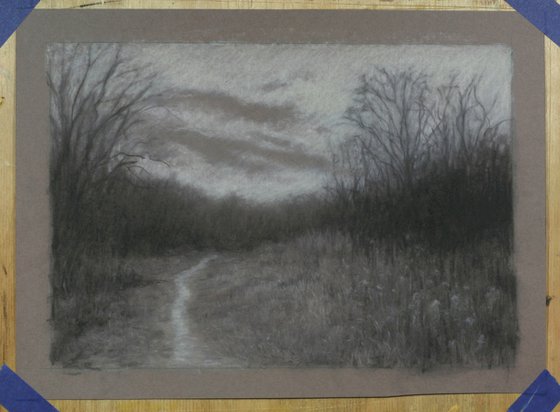 Path into the Woods – charcoal drawing
